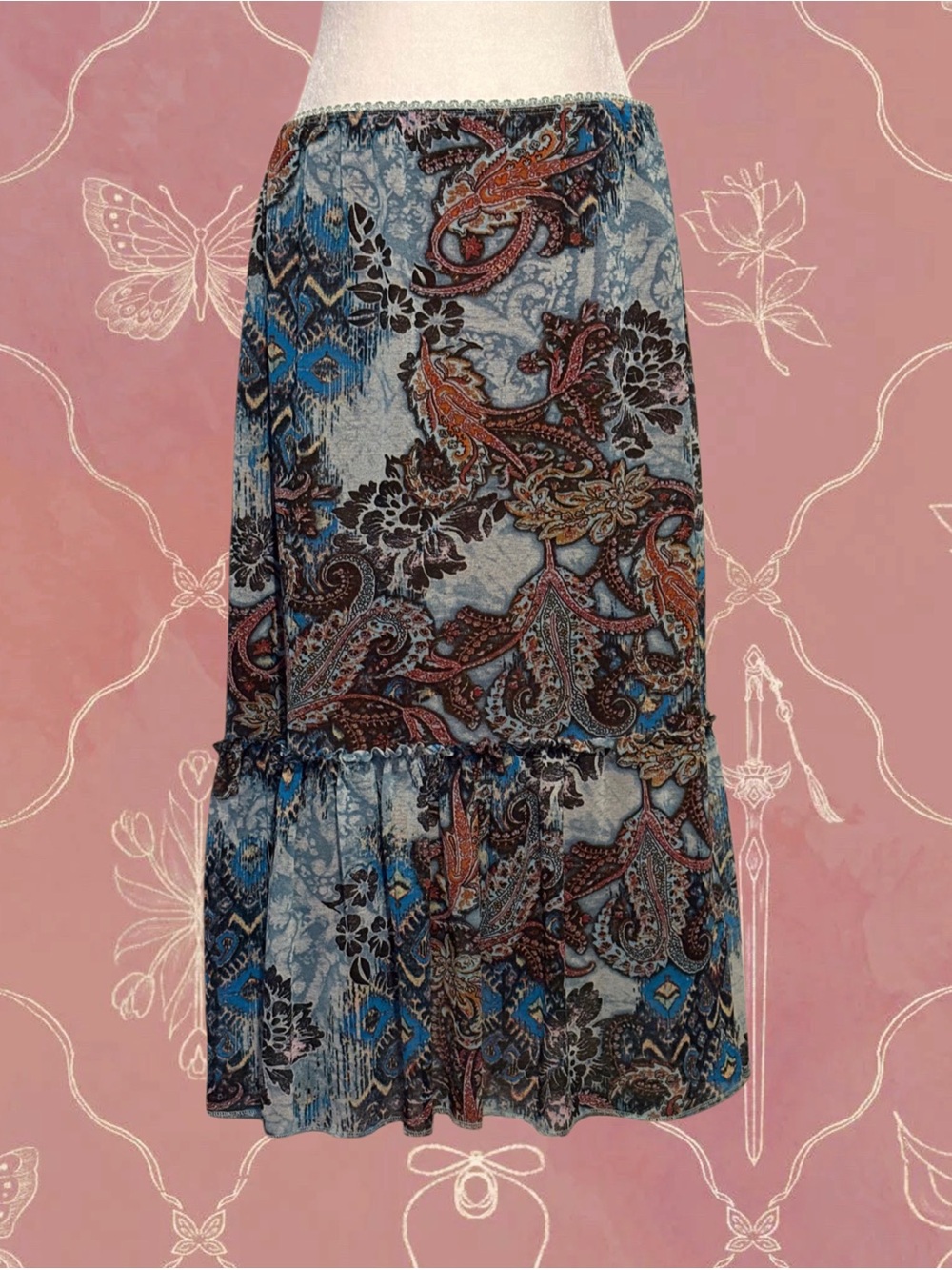 Paisley Tiered Maxi Skirt - Blue Multi